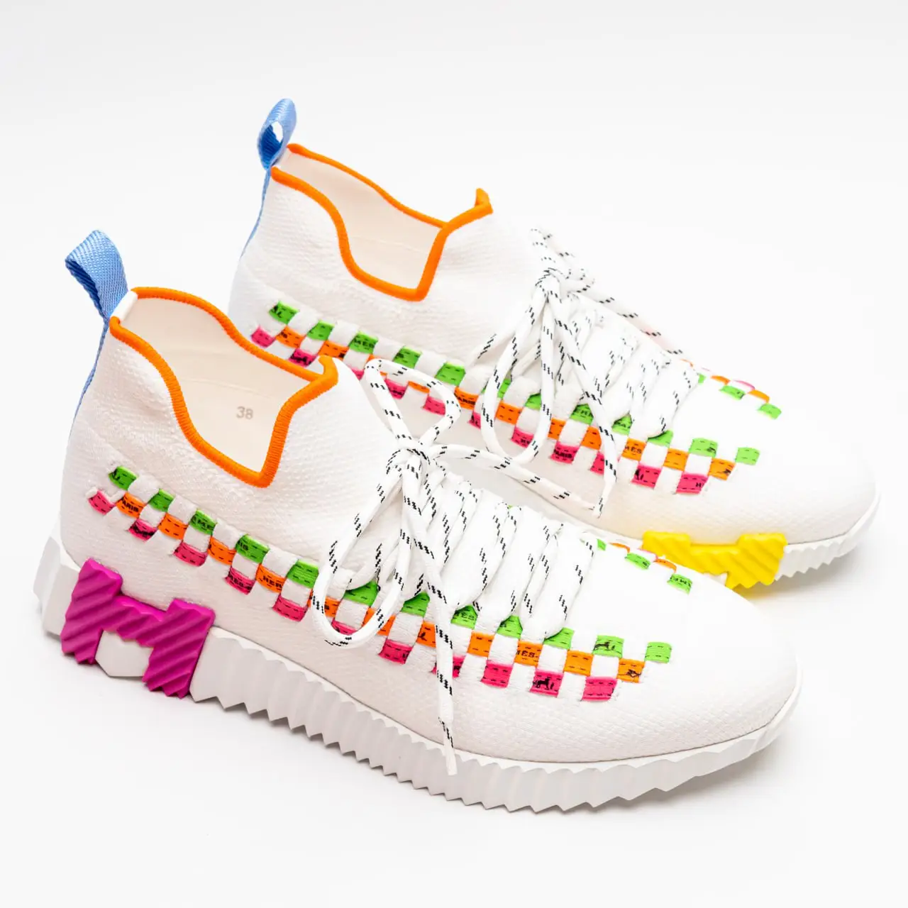 Hermès Flex Knit with Braided Bolduc Sneakers Multicolore Blanc 