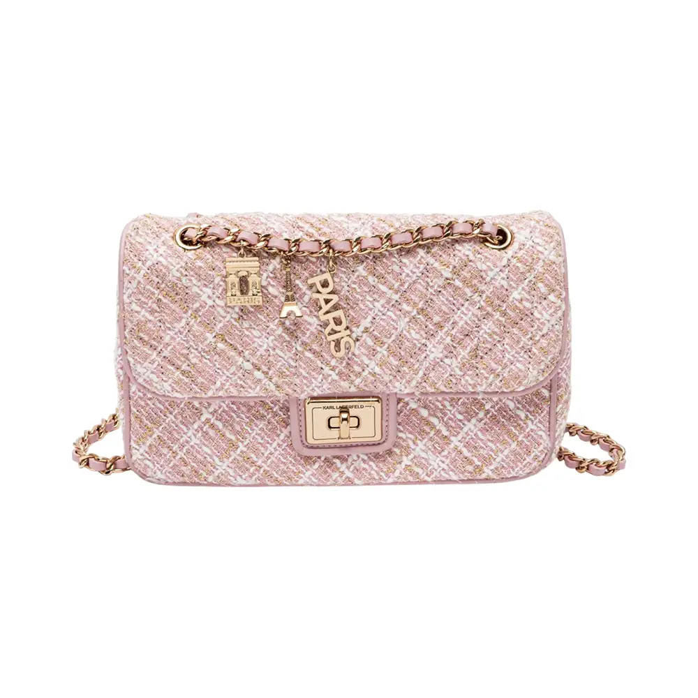 White Karl Lagerfeld Tweed Bag Agyness Tweed Shoulder Bag Pink