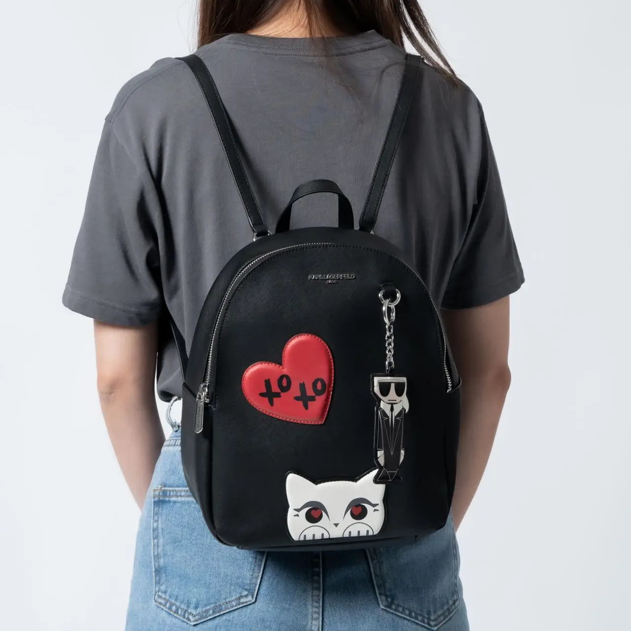 Karl Lagerfeld NWT Adele Patch backpack with a removable Karl keychain Karl Lagerfeld Paris Adele Patch Backpack Black/Combo – voilà.id main image 4