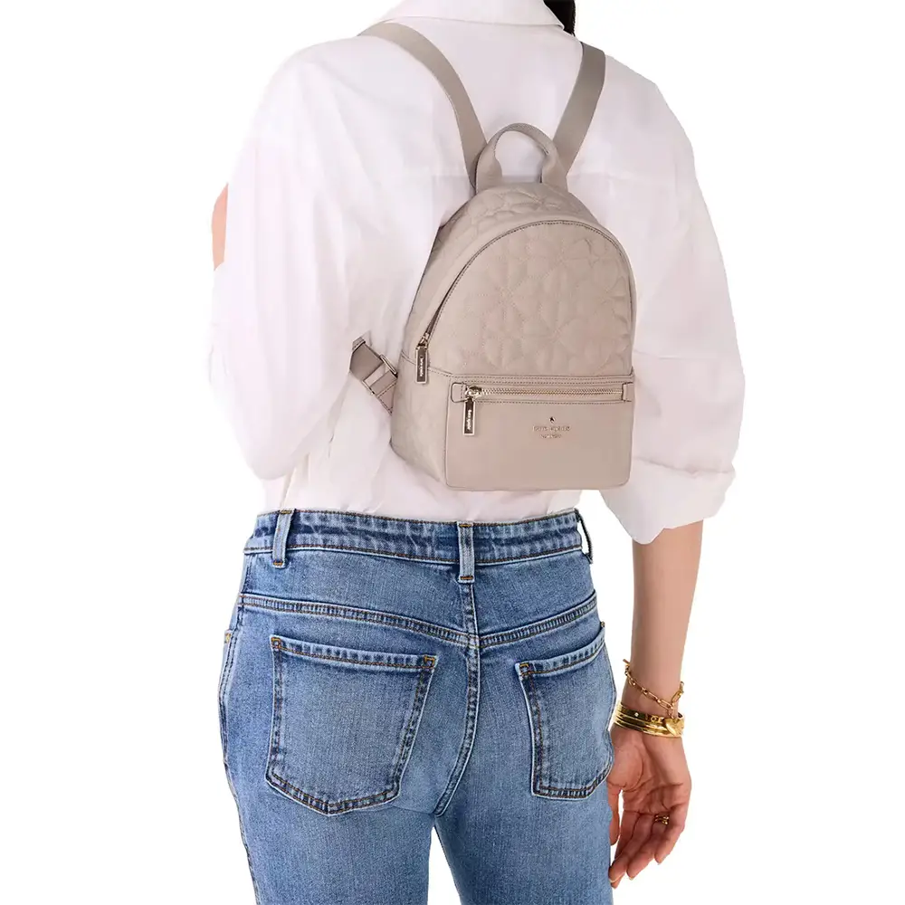 Kate Spade Flower Quilted Fabric Small Backpack Cozy Grey  display picture 2