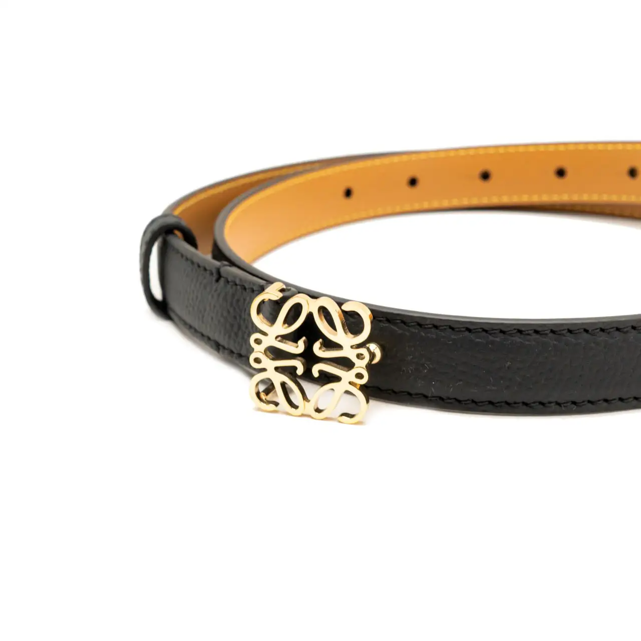 Loewe Tan / Black Leather Belt with Gold Anagram Buckle Loewe - Tan & Black Leather Anagram Reversible Belt main image 2