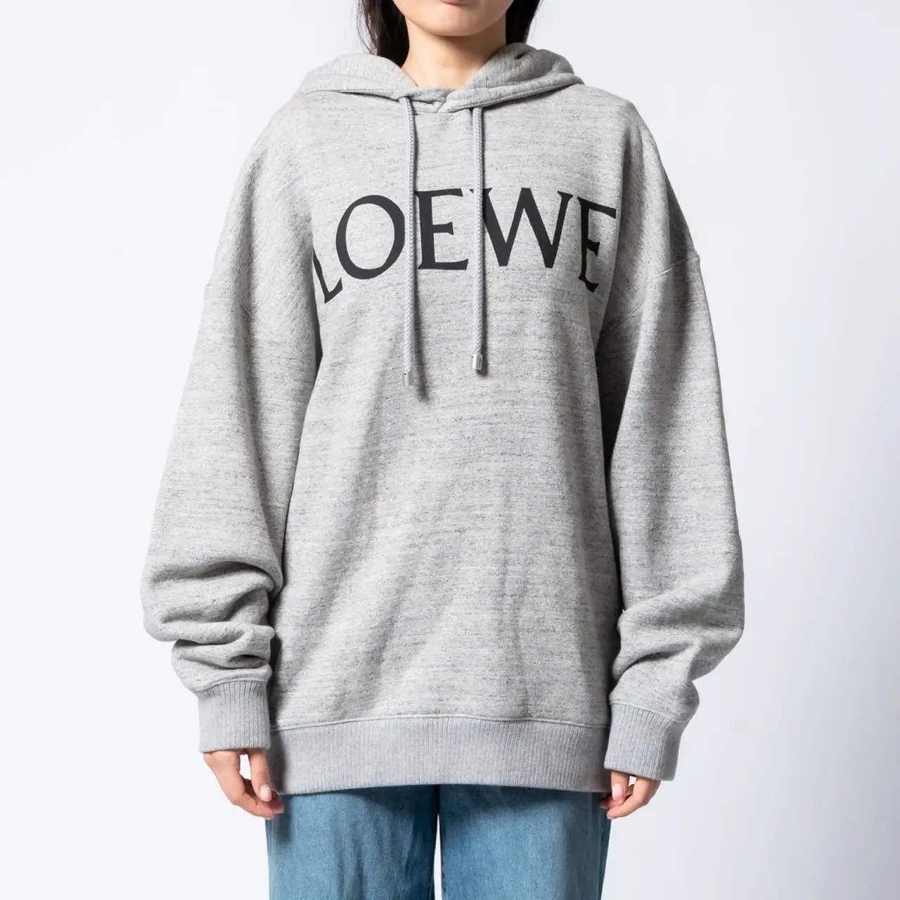 Loewe Logo Embroidered Hoodie Grey Melange – voilà.id