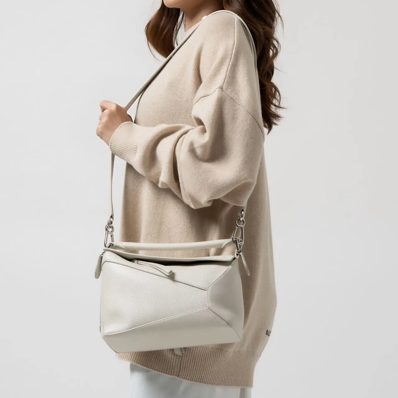 Loewe Small Puzzle Edge Bag in Soft Grained Calfskin Soft White