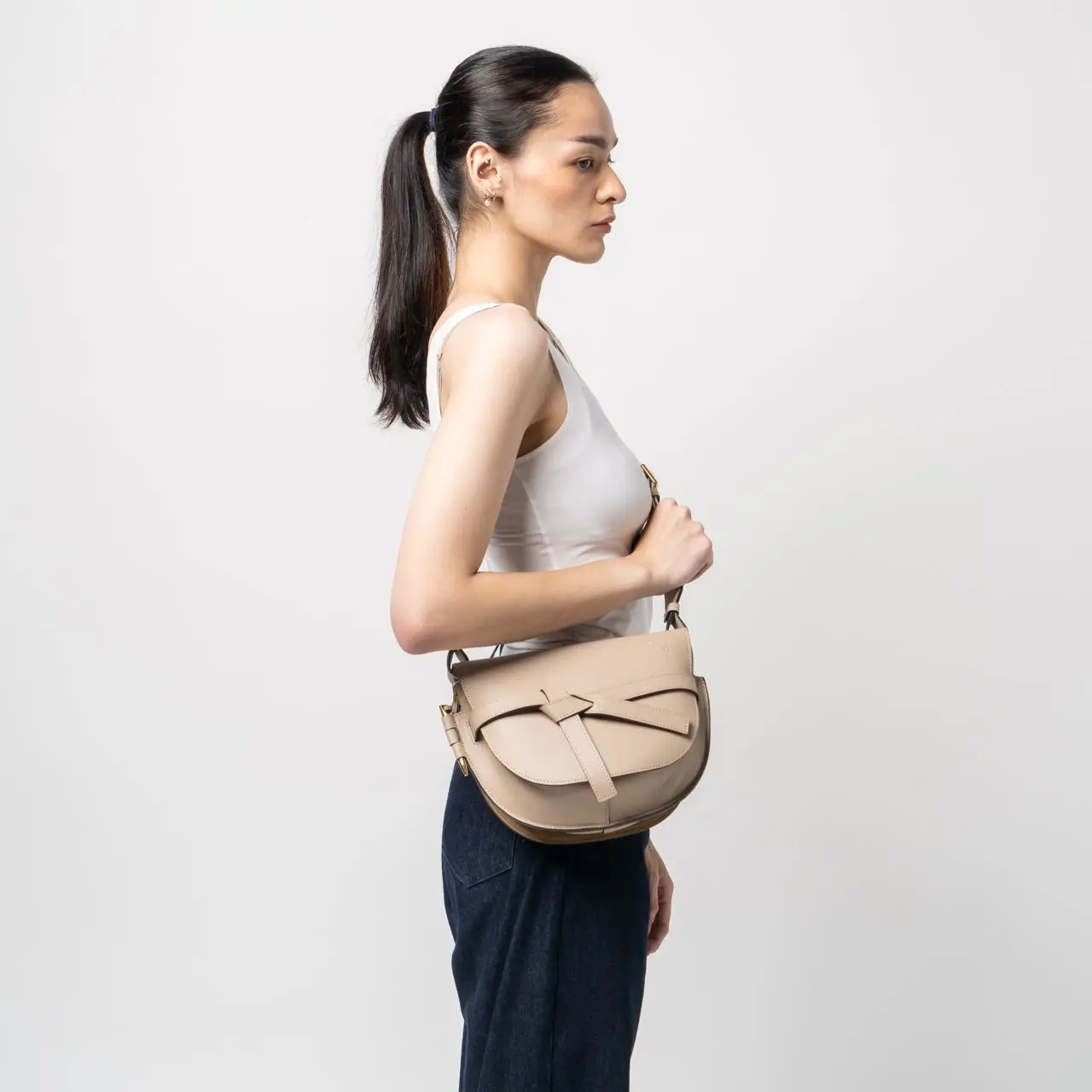Loewe Small Gate Bag in Soft Calfskin Jacquard Sand – voilà.id