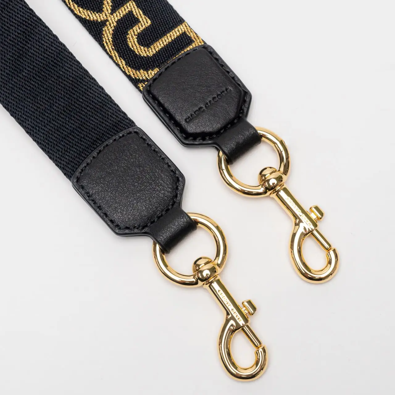 Marc Jacobs The Thin Outline Logo Webbing Strap Black Gold 