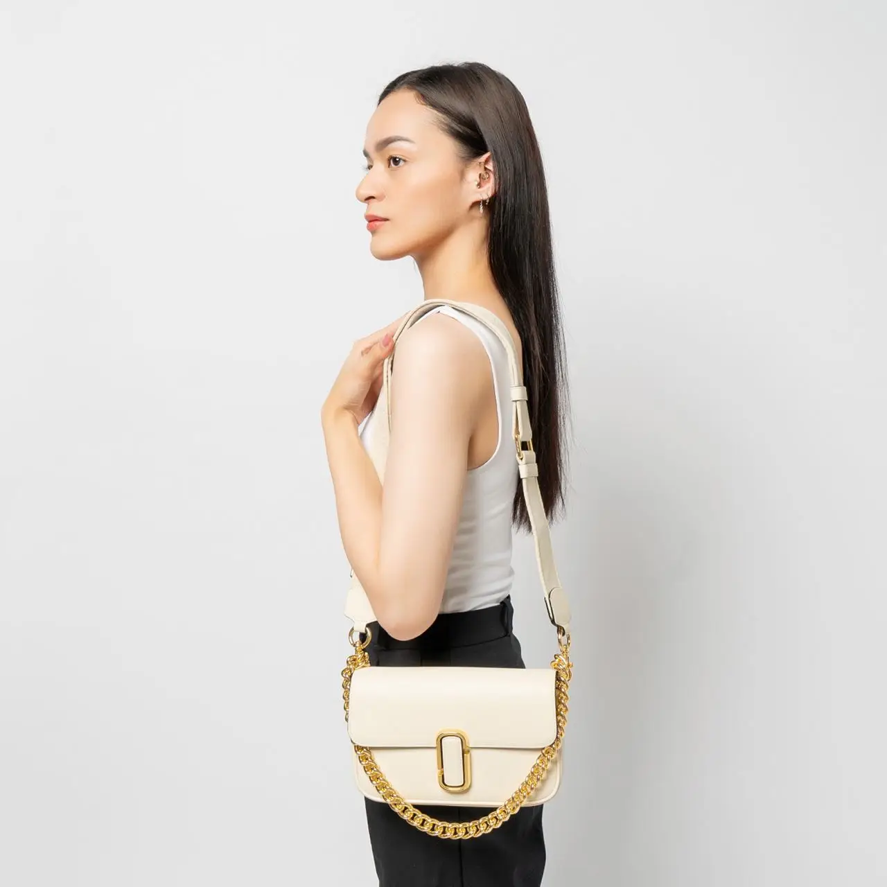 Marc Jacobs The J Marc Shoulder Bag with Maxi Logo Webbing Strap 