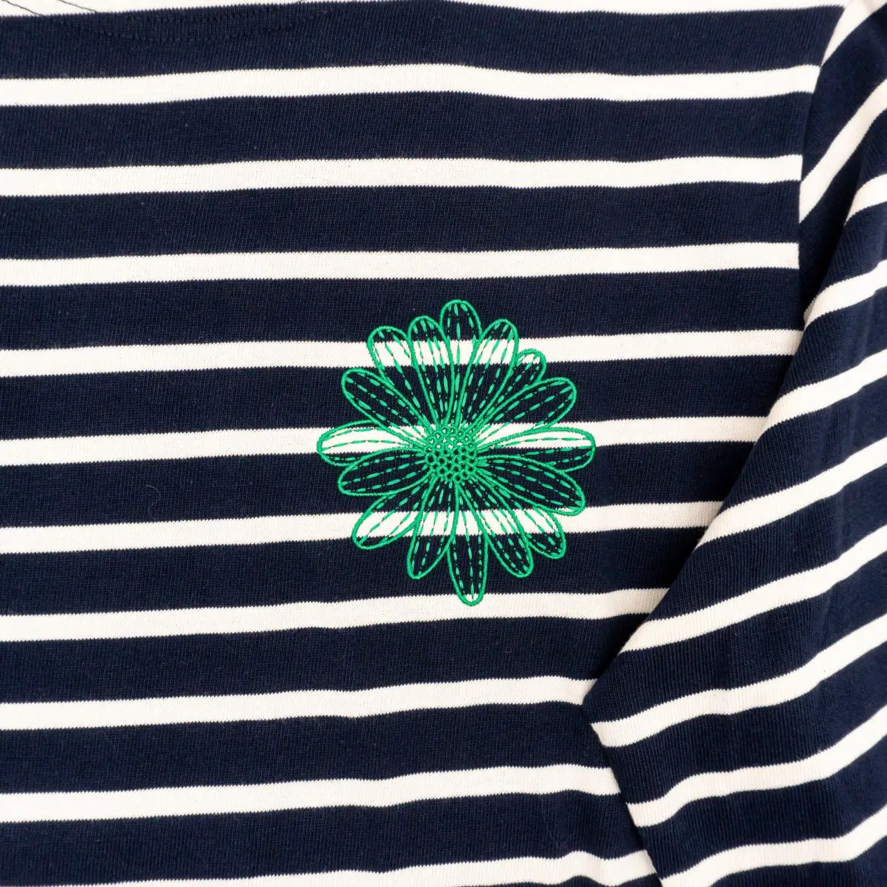 Mardi Mercredi Flower Long Sleeve Stripe T-Shirt Navy/Green – voilà.id