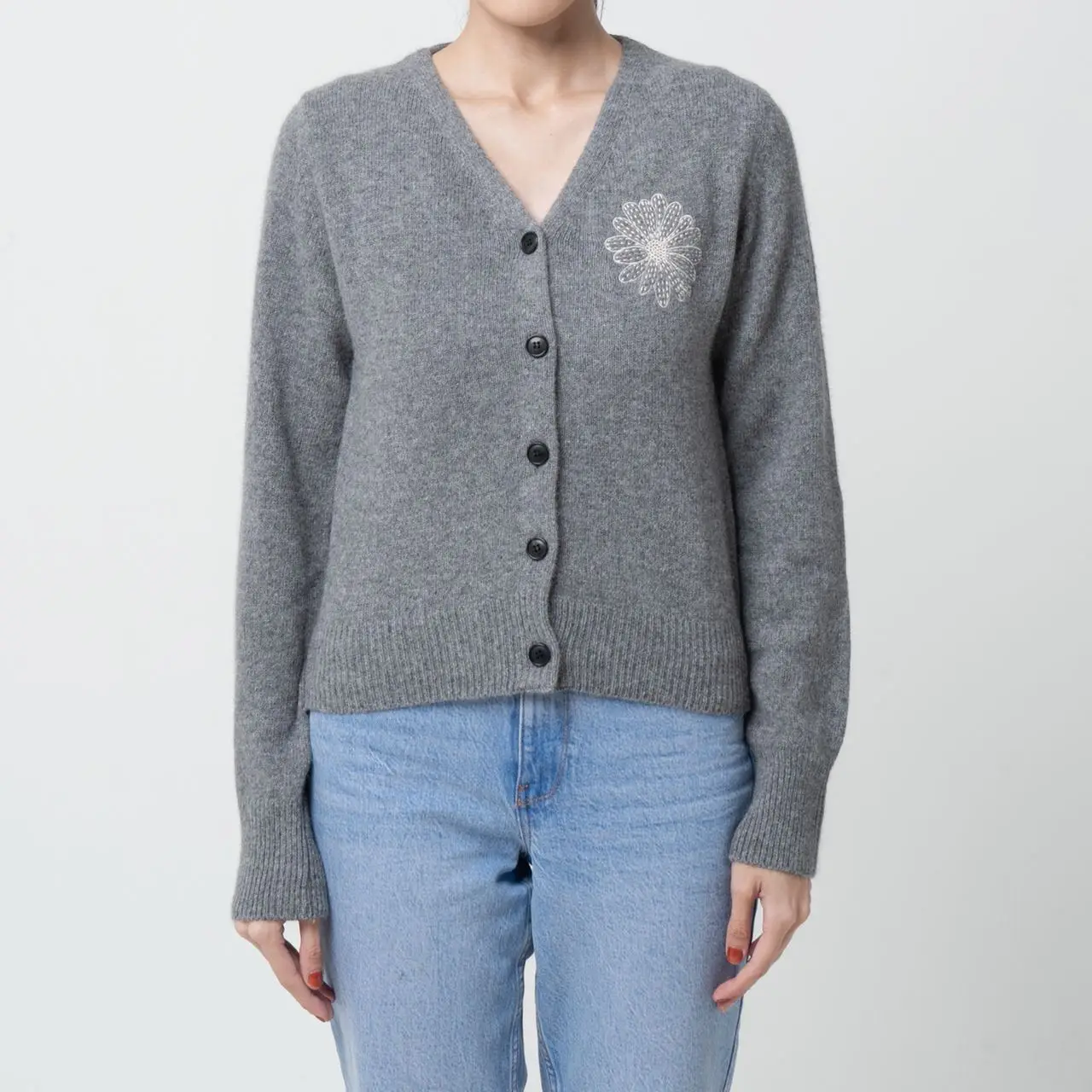 Mardi Mercredi Raccoon Blended V-Neck Cardigan Grey Ivory – voilà.id 