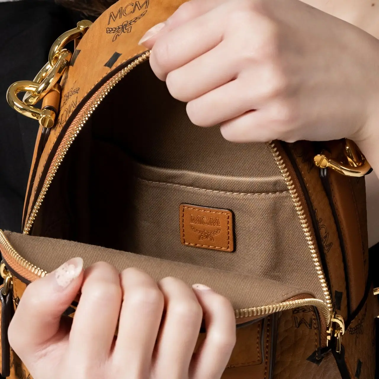 essential mini crossbody backpack in visetos MCM Small Beige 1091693  FASHIONPHILE Finished with leather details MCM Grey Visetos Essential Leather