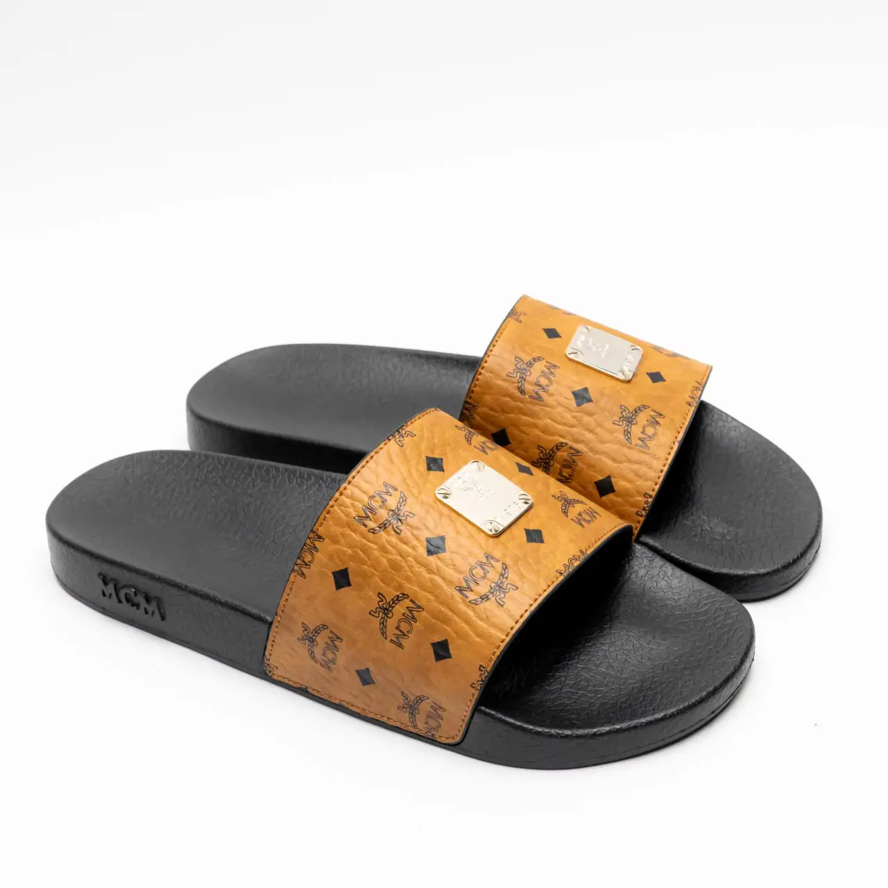 MCM Orange Logo Monogram Slide Sandals 43 IT / M Monogram Print Rubber Slides Cognac | MCM ®US main image 4