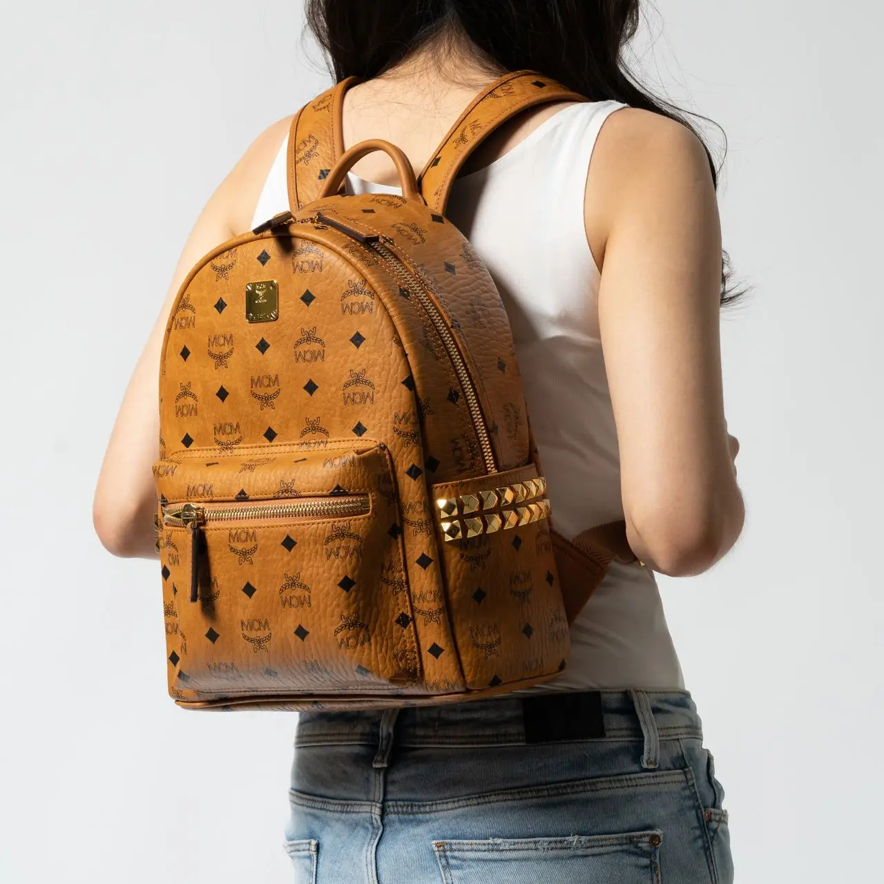 MCM Small Stark Side Studs Backpack in Visetos Cognac – voilà.id