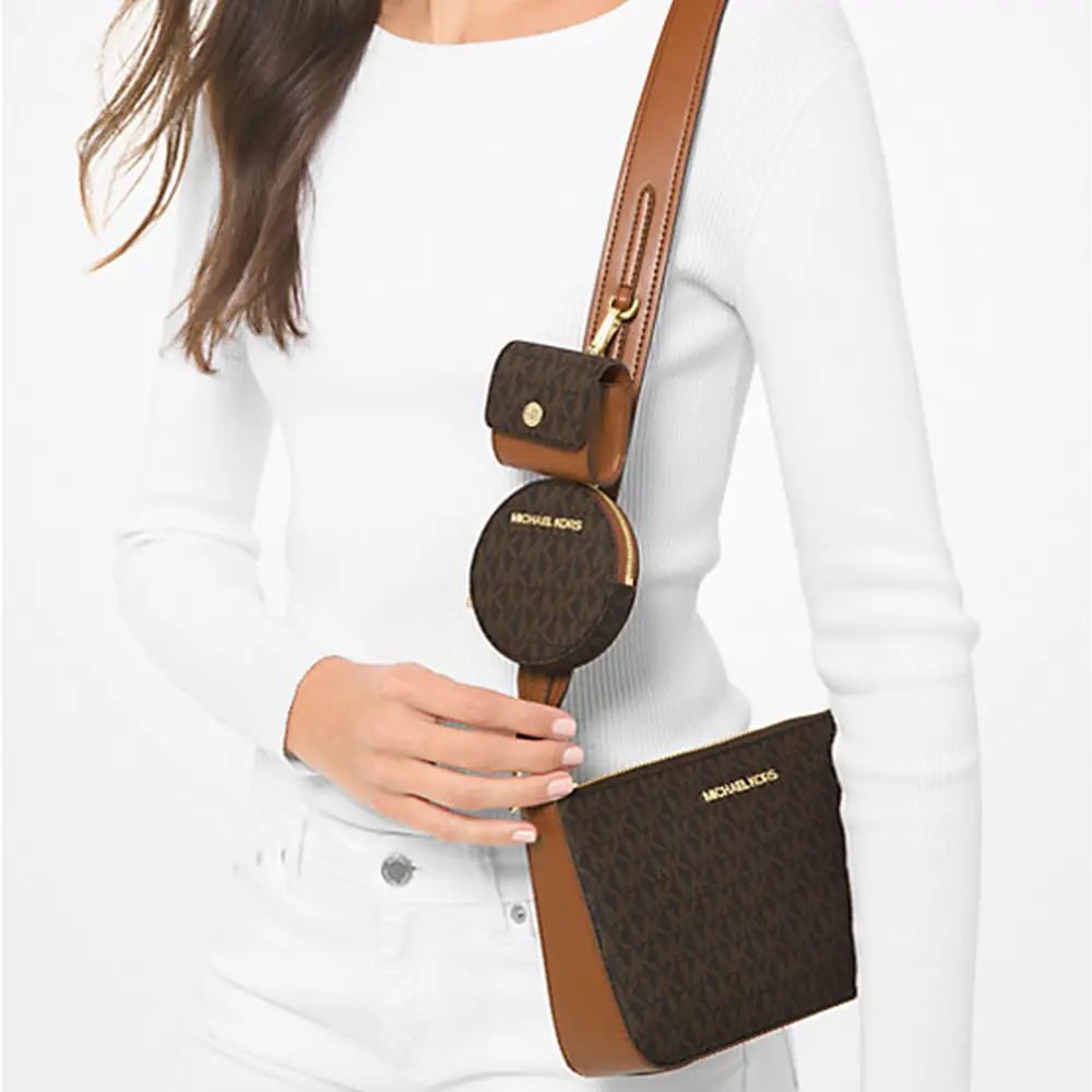 Jet Set Travel Small Logo Shoulder Bag with Pouches Brown Acorn