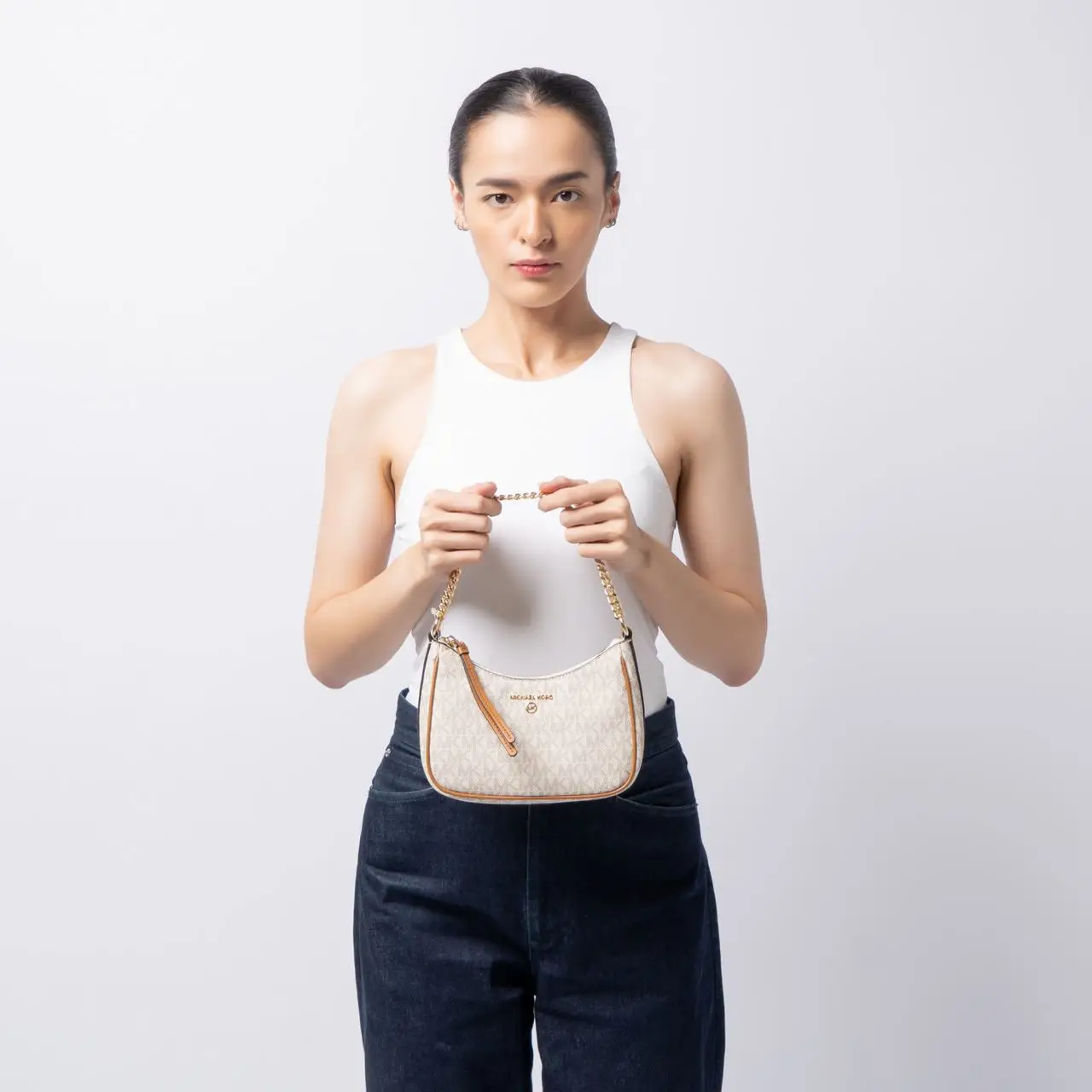Michael Kors Jet Set Charm Small Logo Shoulder Bag Vanilla Acorn