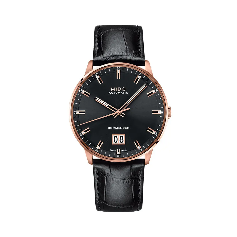 Commander II Big Date Automatic Black Dial Black Leather Strap