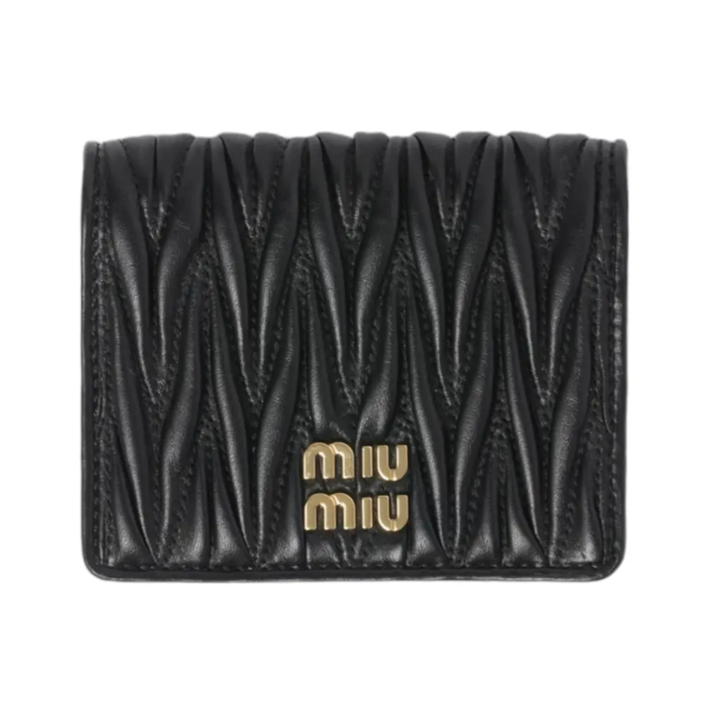 Miu Miu Small Matelassé Nappa Leather Bi-Fold Full Wallet Pyrite 