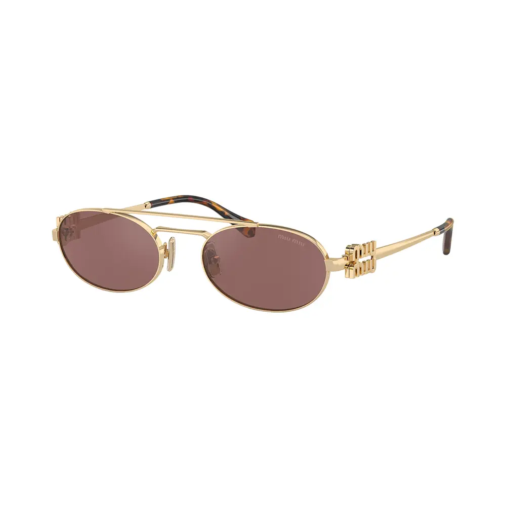 Miu Miu Oval Frame Metal Gold Sunglasses Brown Silver Lens –