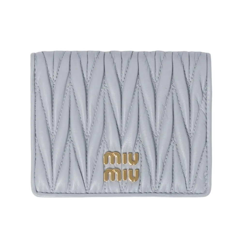 Miu Miu Small Matelassé Nappa Leather Bi-Fold Full Wallet Pyrite 