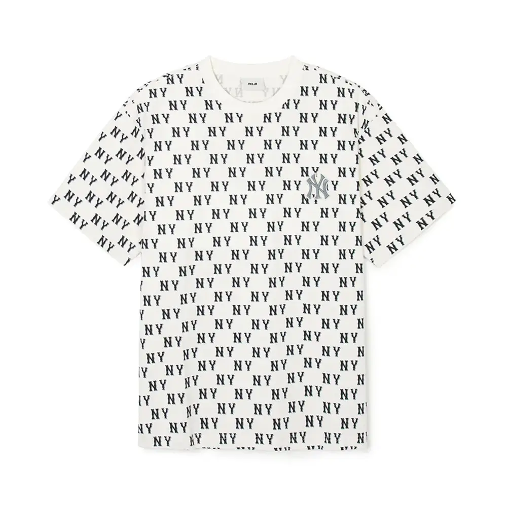 NY Yankees Classic Monogram Front Pattern Overfit T-Shirt White