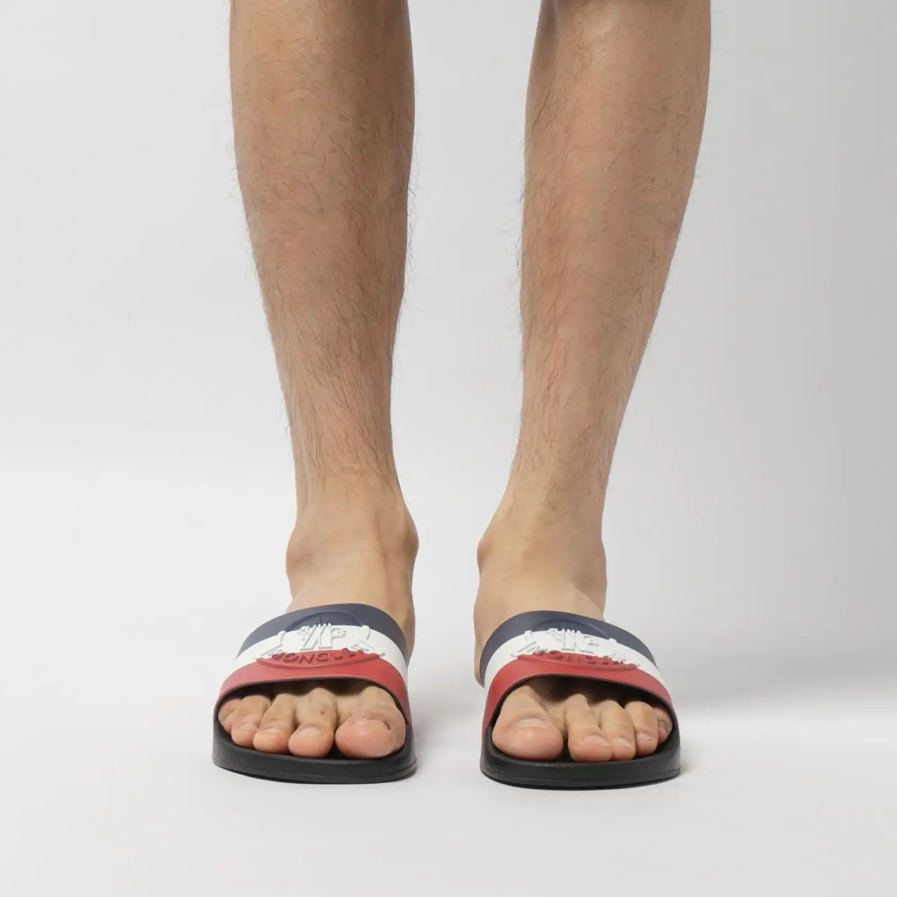 Moncler Red and White Sandals Sporty Flip-Flops MONCLER Striped rubber slides | NET-A-PORTER main image 2