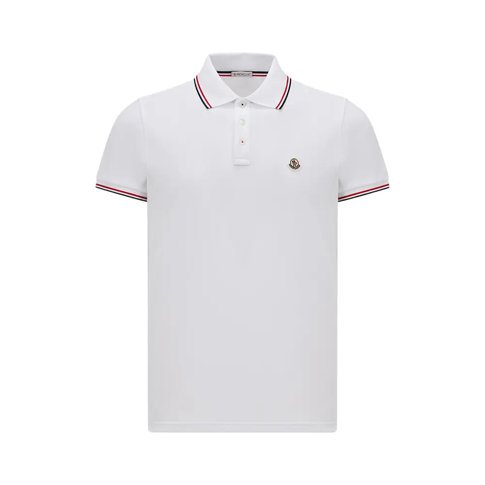 Tricolor-Trimmed Cotton Piquet Polo Shirt White