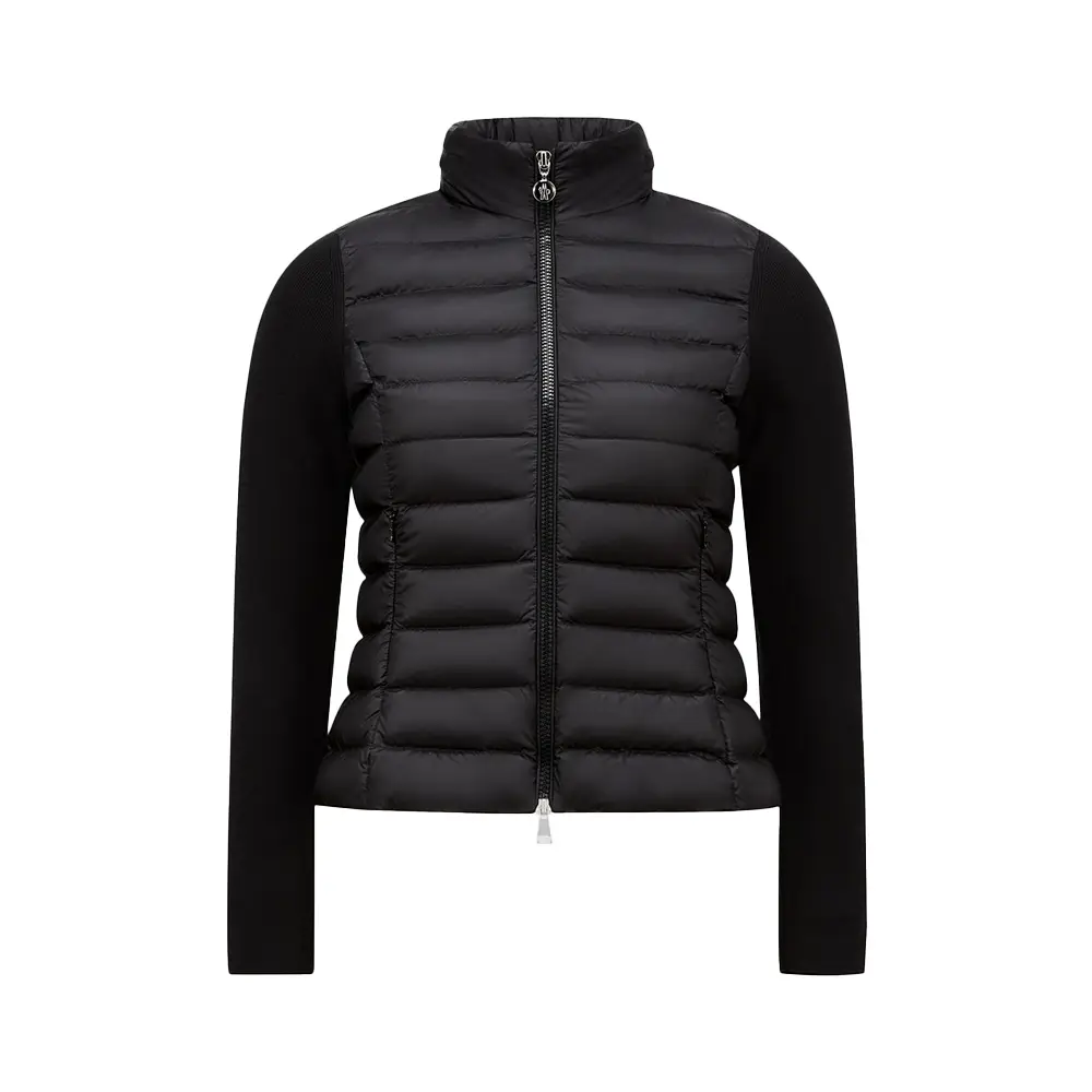 Padded Zip-Up Jersey Cardigan Black