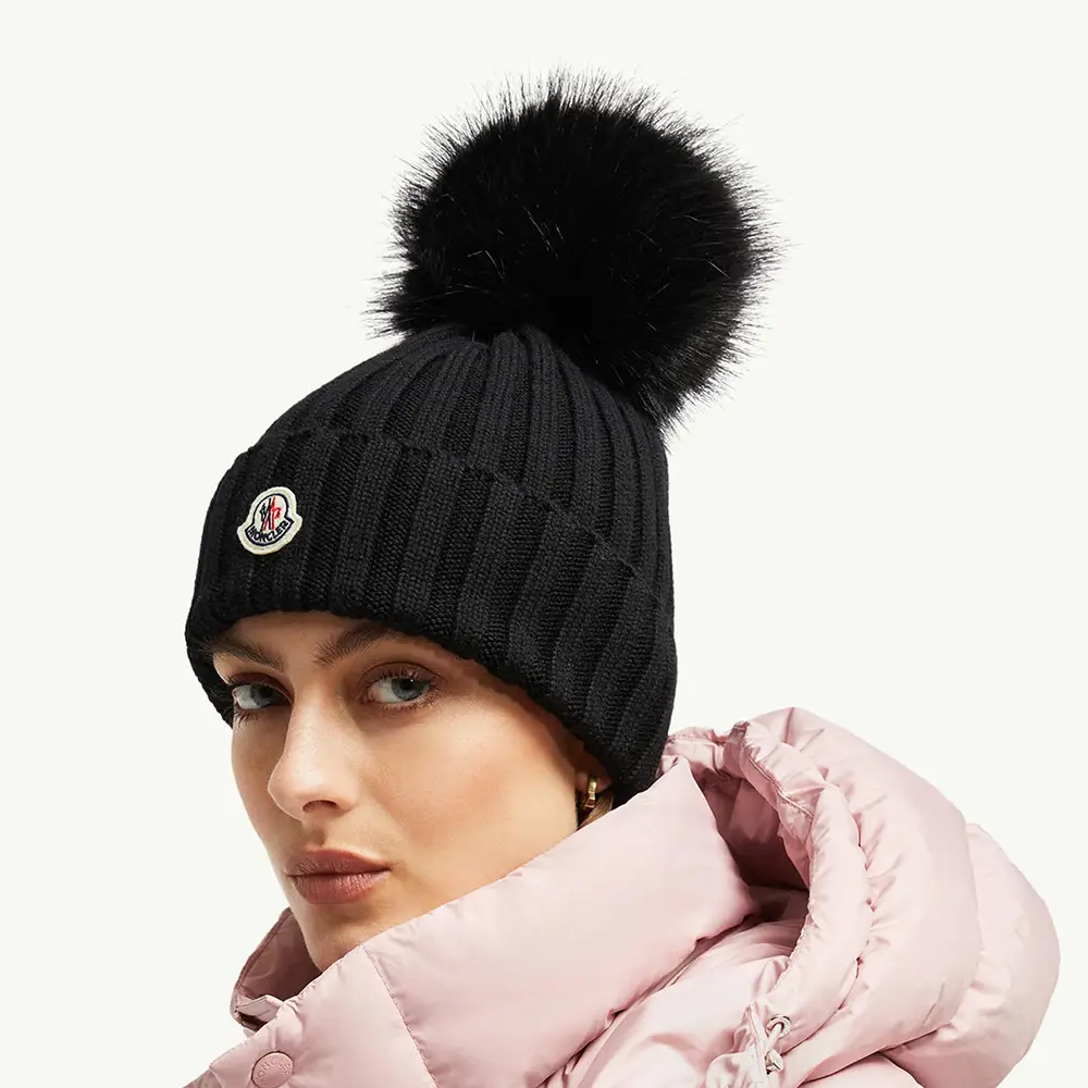 Moncler Wool Beanie with Pom Pom Black –