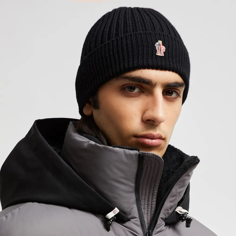 Moncler Ribbed-Knit Wool Beanie – Black ?? Moncler Wool Ribbed Knit Logo Beanie | Saks Fifth Avenue main image 3