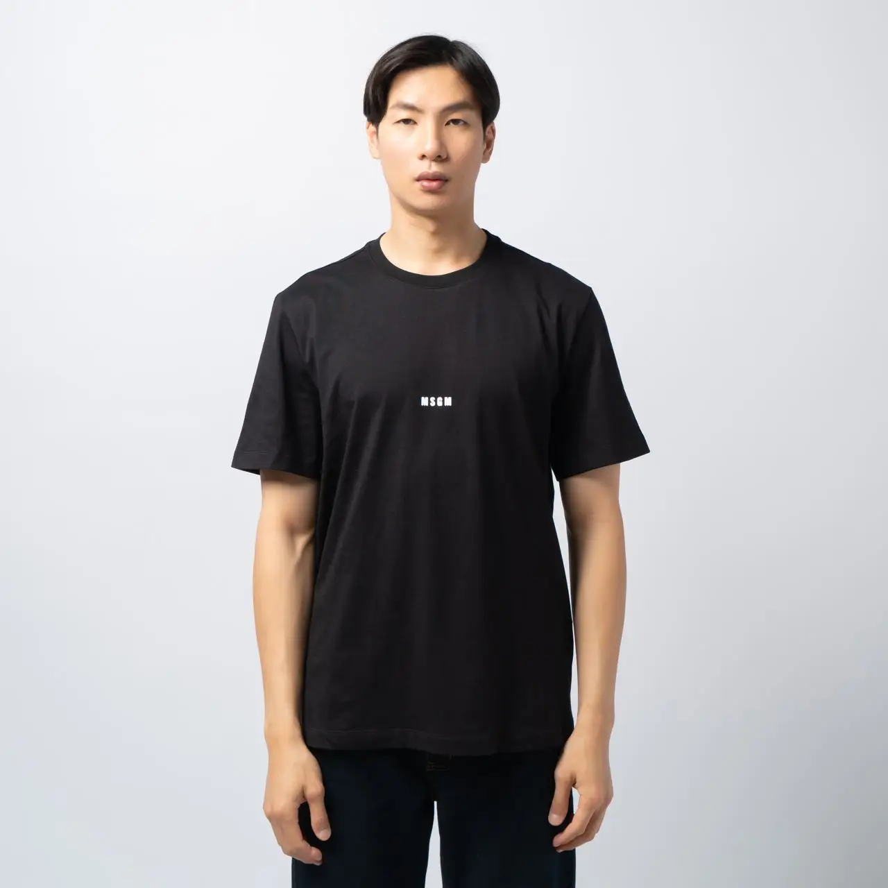 MSGM Micro Logo Round Neck Cotton T-Shirt Black/White – voilà.id