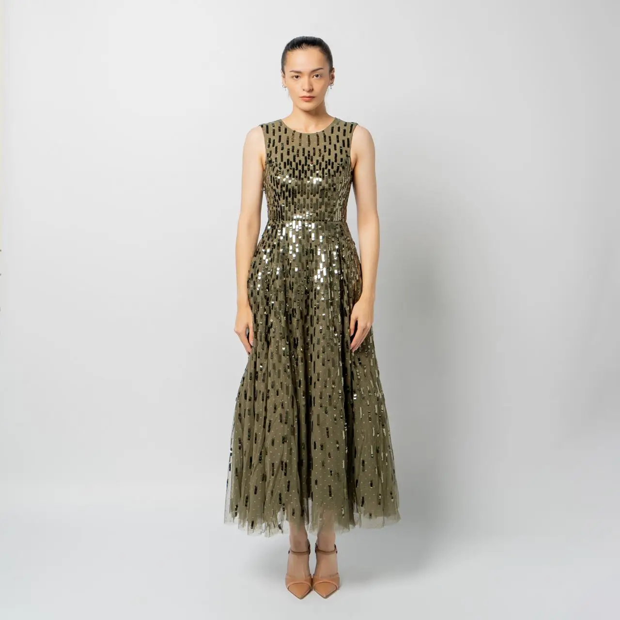 Needle & Thread Sequin Dash Cape Ankle Gown Green  voil.id