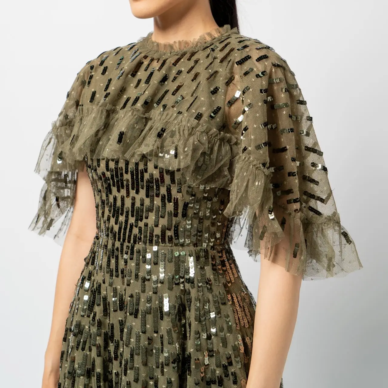Needle & Thread Sequin Dash Cape Ankle Gown Green  voil.id