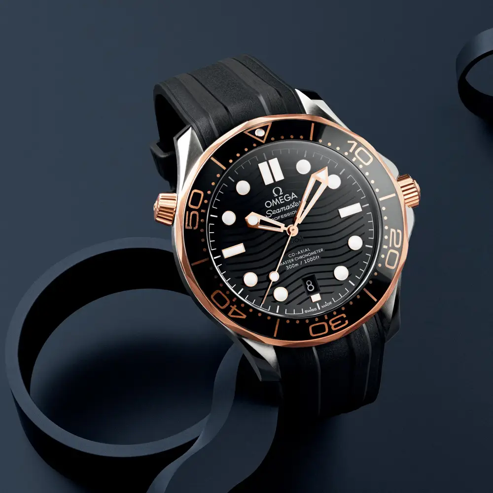 Sea Master Diver 300m 42 Co-Axial Master Chronometer  Black Sedna™ Gold Rubber Strap
