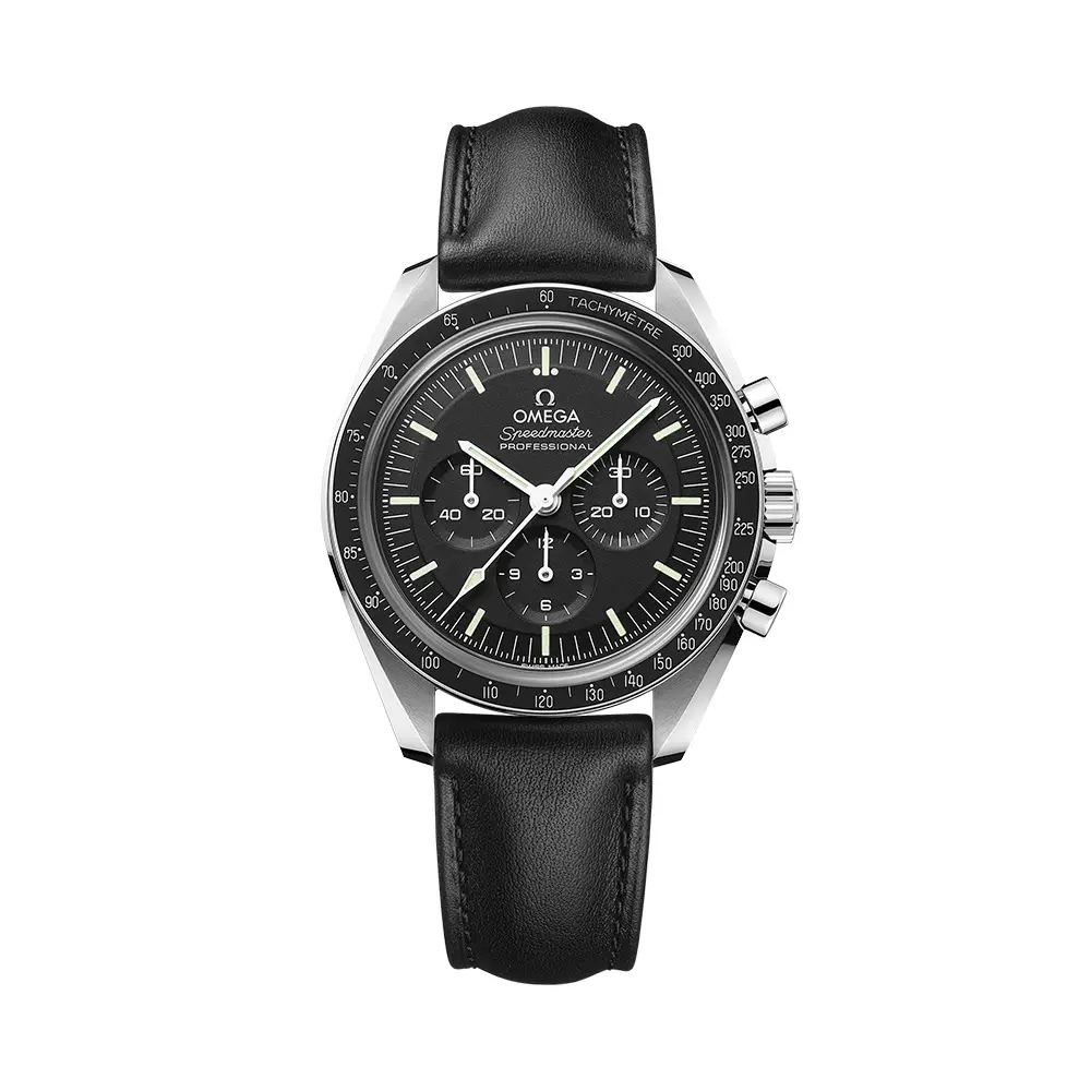 Speedmaster 42 Moonwatch Professional Black Dial Calf  Leather Strap