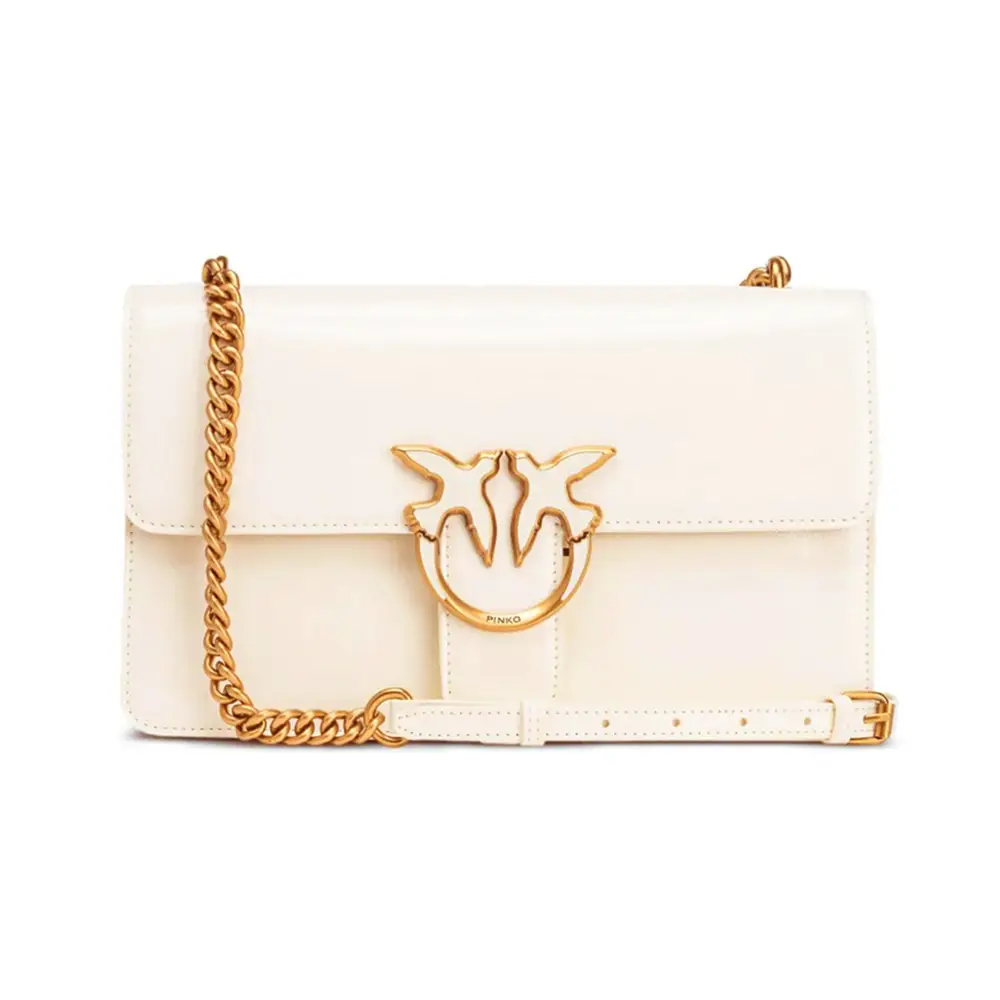 Love Birds Glossy Patent Finish Leather Crossbody Bag White