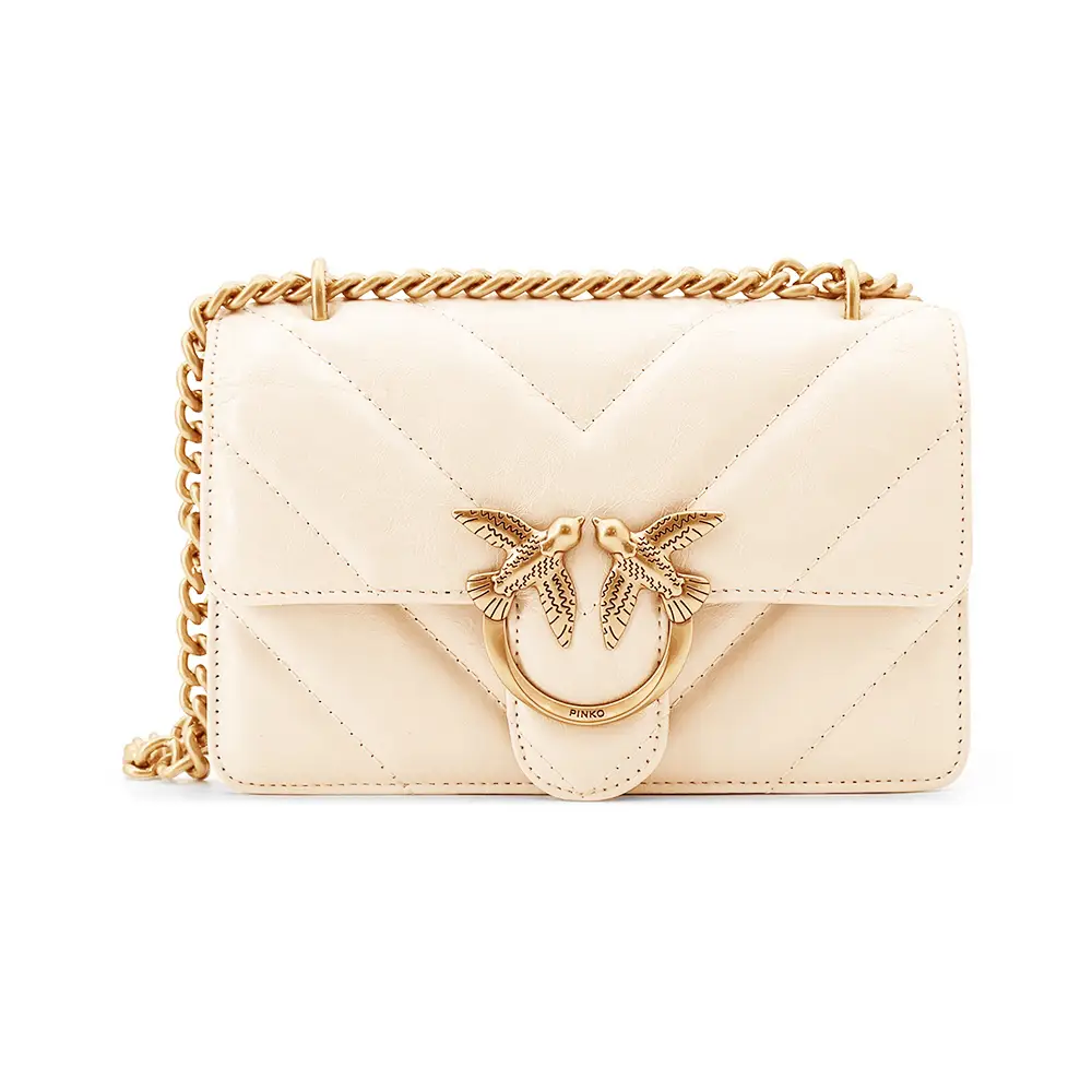 Love One Mini Chevron Quilted Crackle Leather Crossbody Bag White