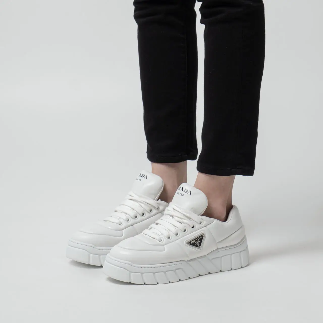 leather sneakers witte prada sneakers