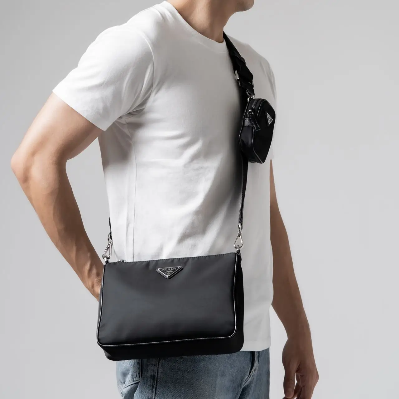 PRADA Nylon Logo Plate One Shoulder Bag Prada Triangle Logo Plate 