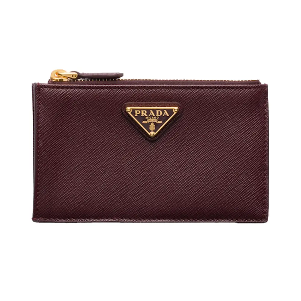 Saffiano Leather Zip Card Holder Burgundy