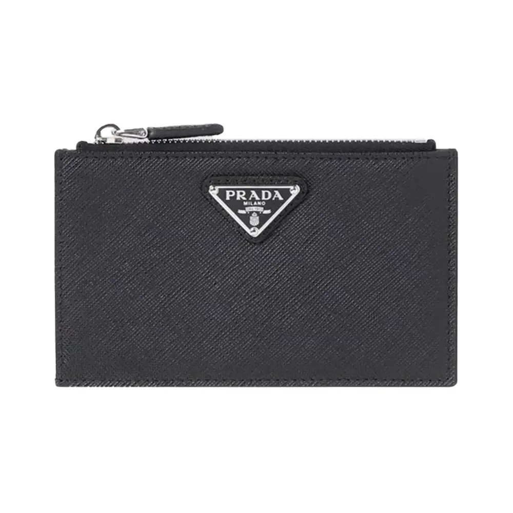 Saffiano Leather Zip Card Holder Black Shw