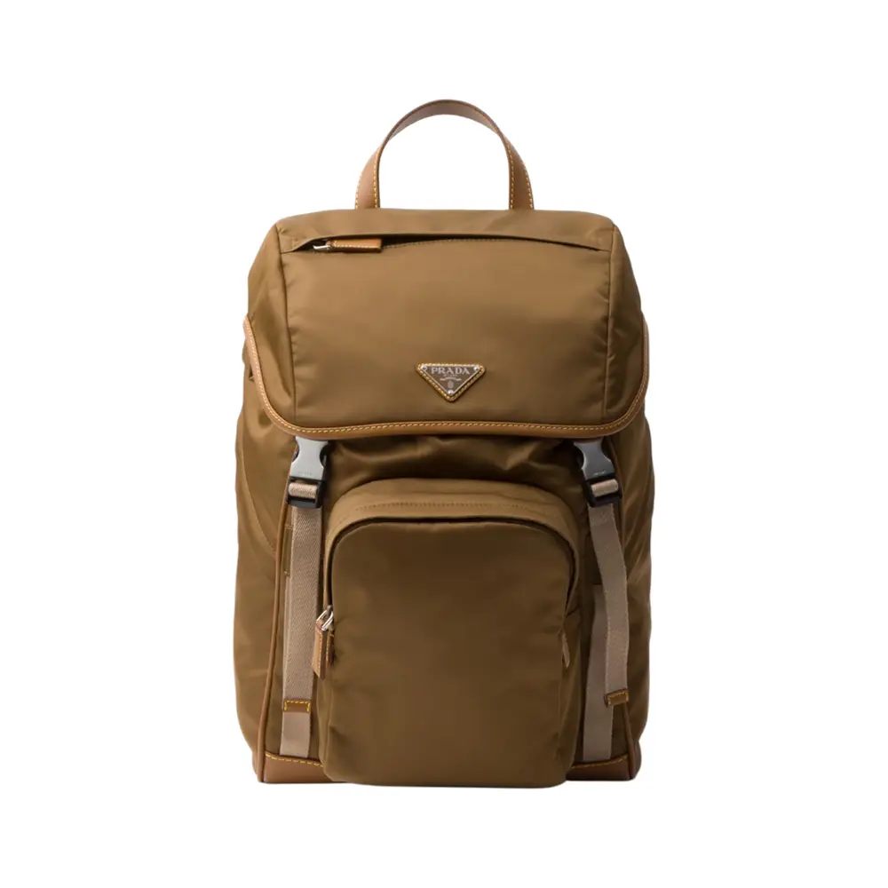 Prada Triangle Logo Re-Nylon and Leather Backpack Cork Beige  display picture 1