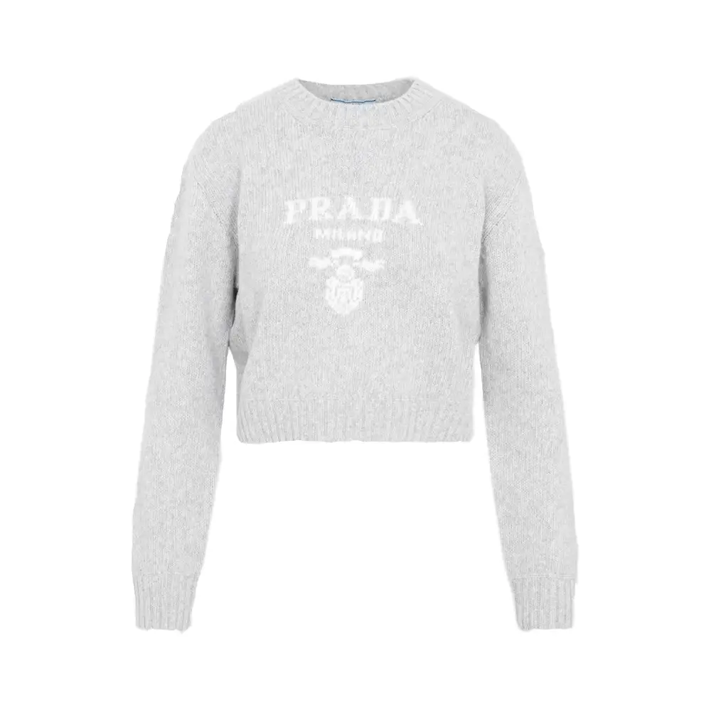 Prada Milano Cropped Sweater Knit Wool Grey White – voilà.id