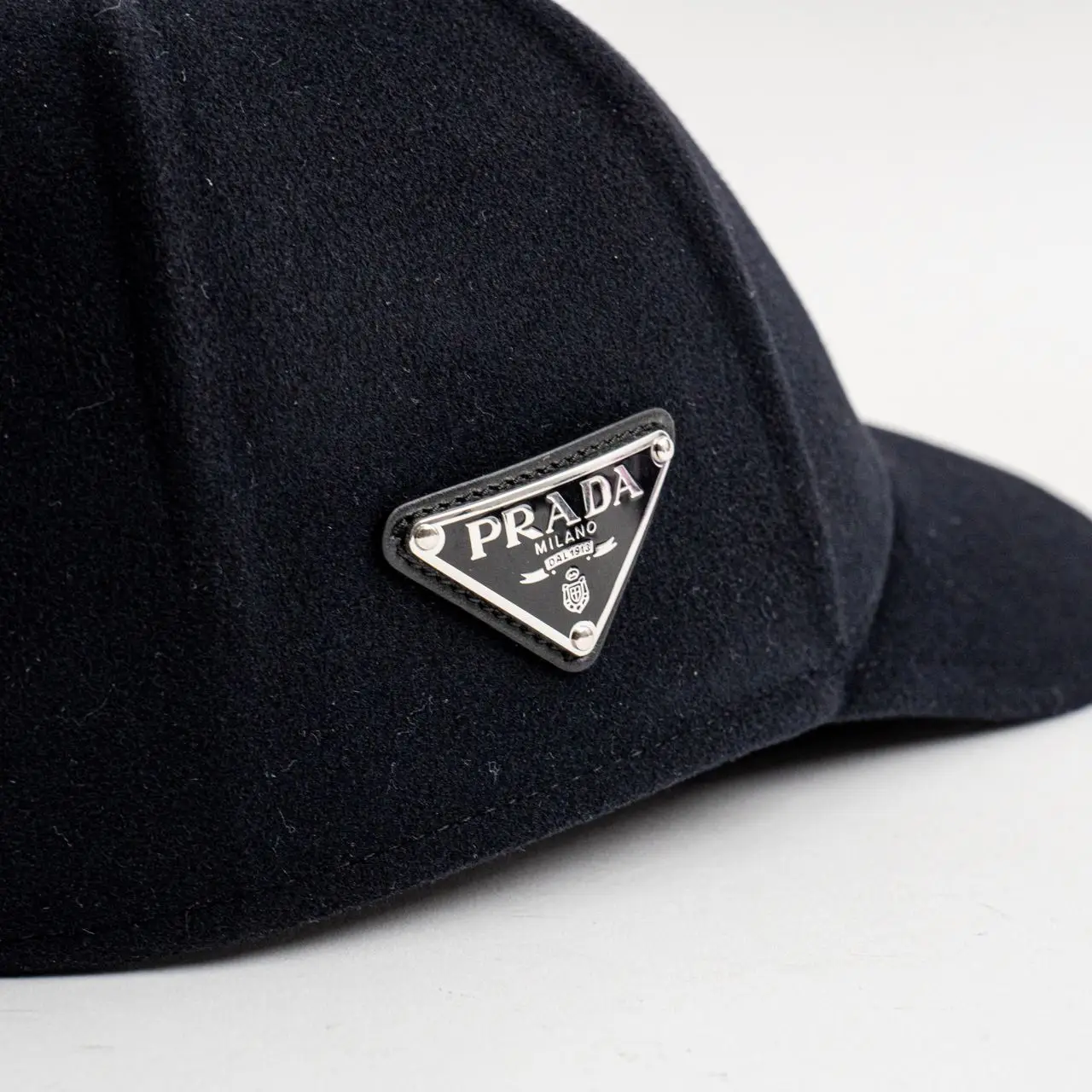 Prada Felt Baseball Cap With Side Triangle Enamel Logo Navy 