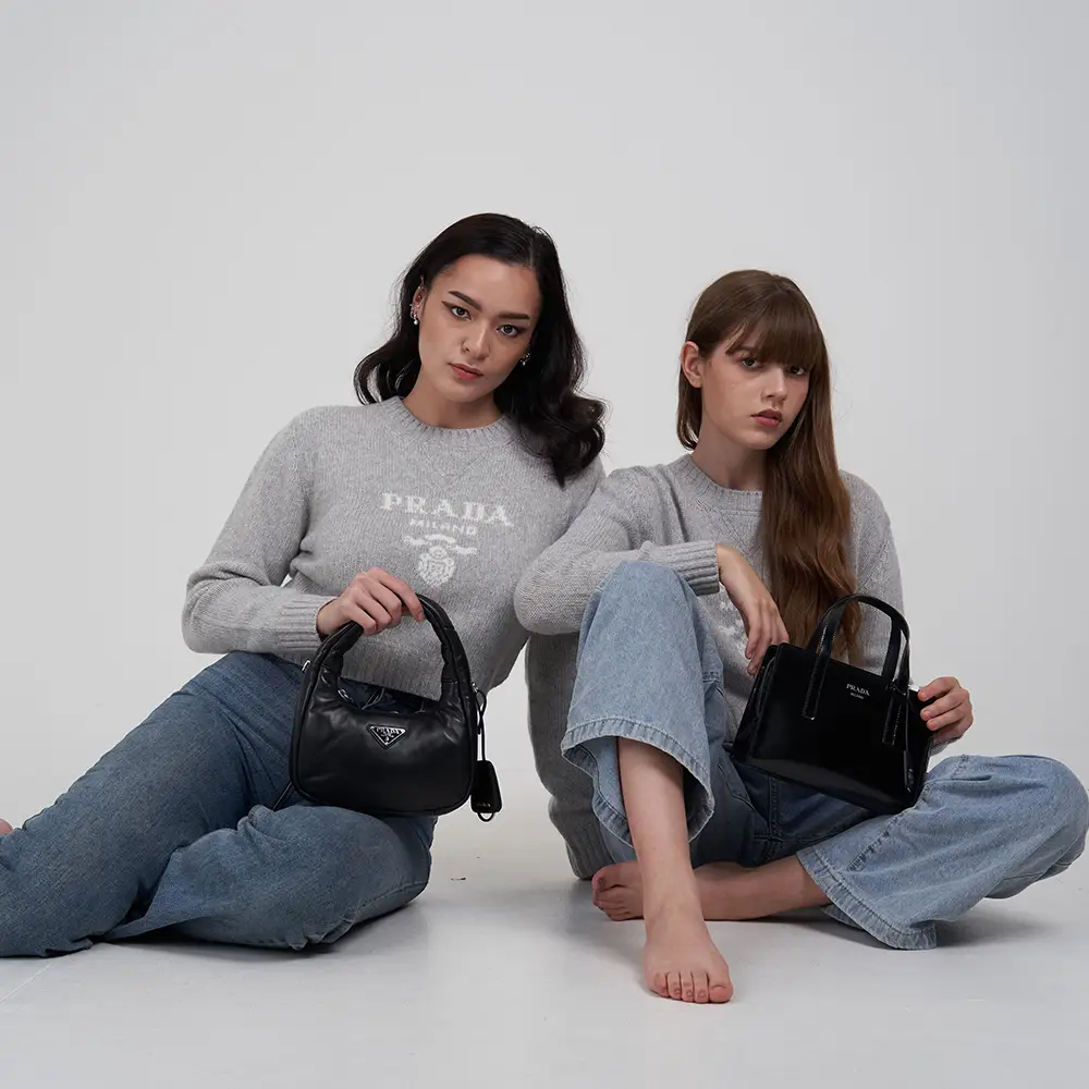 Prada Milano Cropped Sweater Knit Wool Grey White – voilà.id