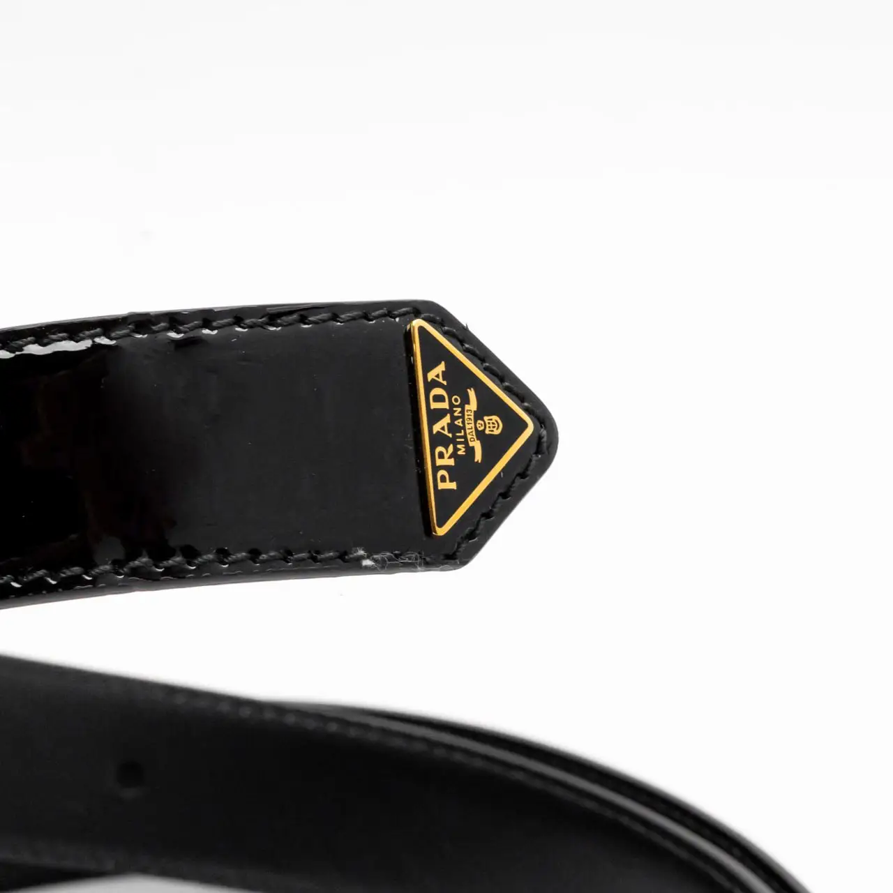 Prada Black Patent Leather Belt with Yellow Stitching Prada Logo Ruched Leather Belt | Neiman Marcus main image 2