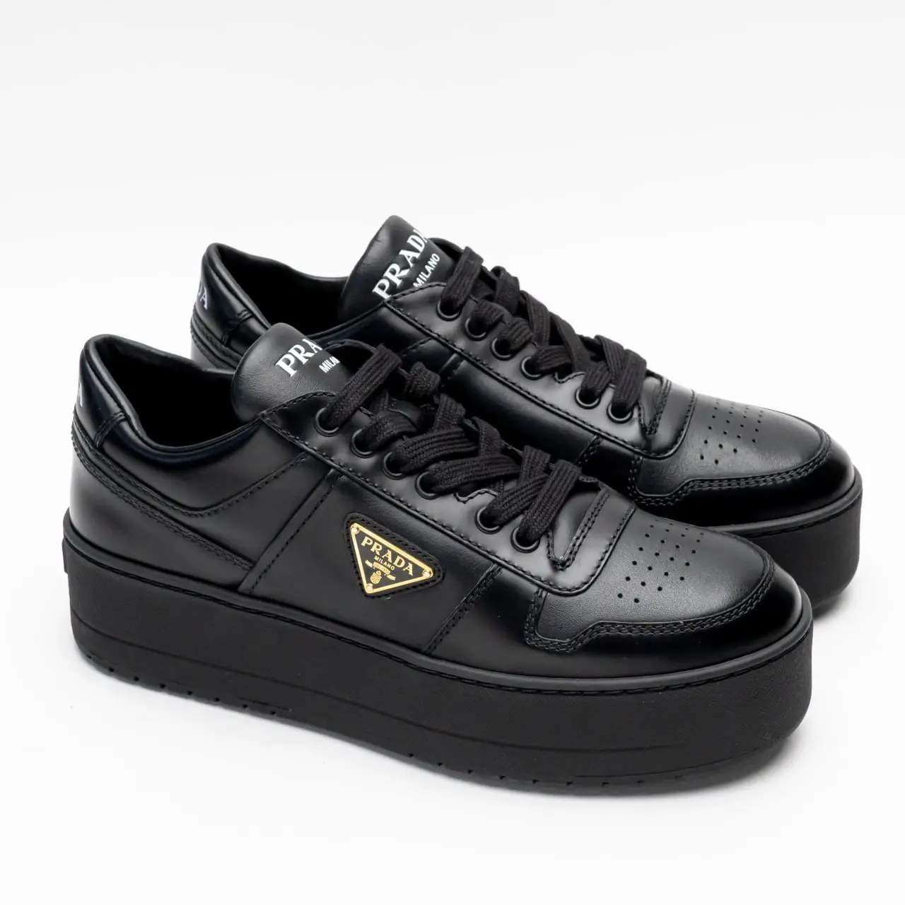 Prada Downtown Bold Perforated Leather Sneakers Black – voilà.id