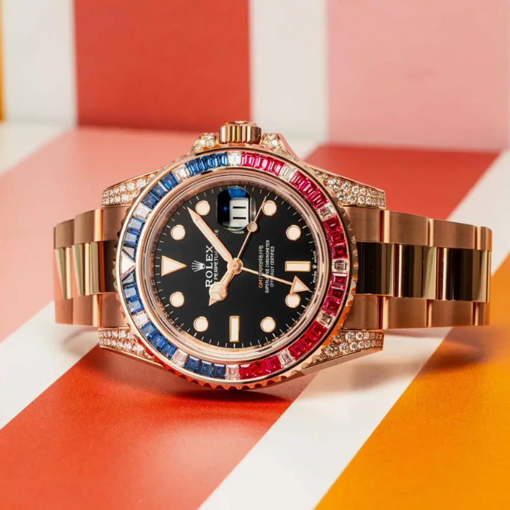 Rolex GMT Master II 126755 Black Rose Gold Factory Diamond