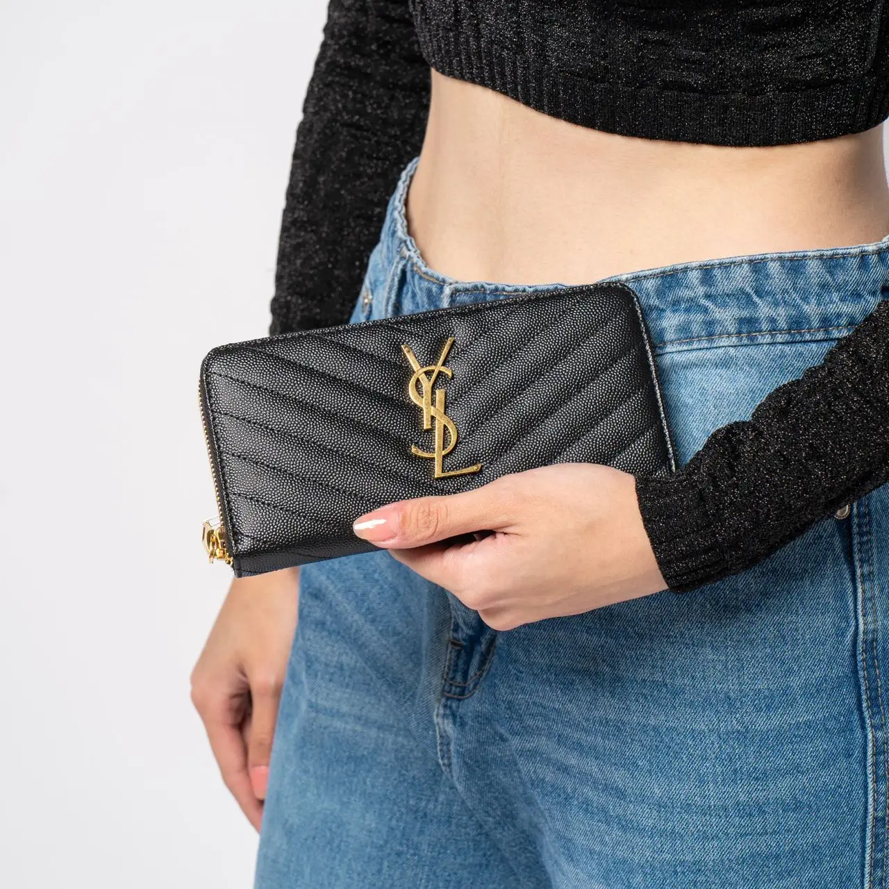 Saint Laurent Long Zipper Wallet Monogram Black Ghw – voilà.id display picture 1