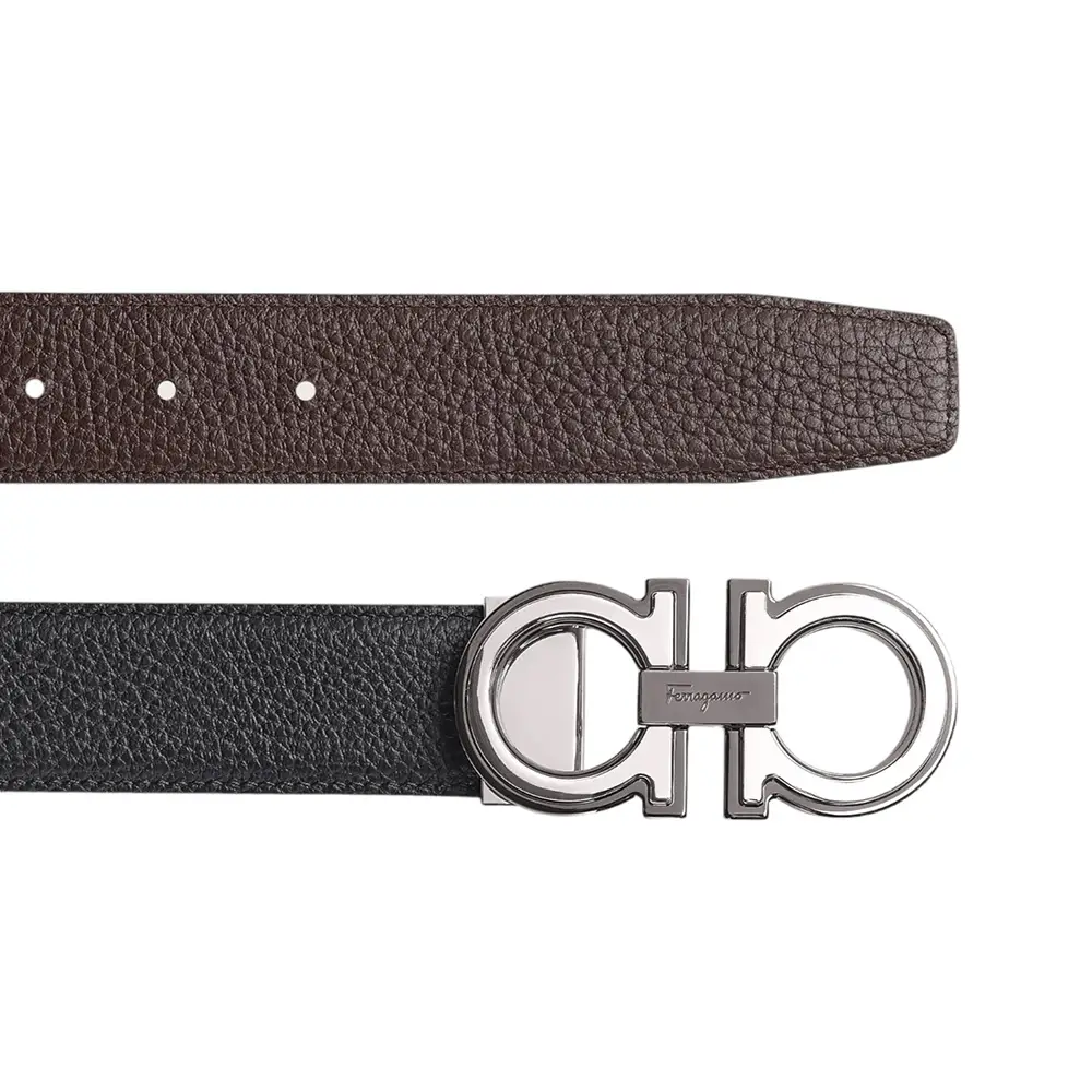 Salvatore Ferragamo Gancini Reversible and Adjustable Grained Belt