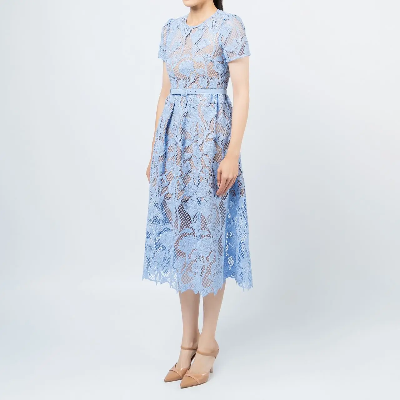 chinese dress ladies Blue Fine Lace Midi Dress – self-portrait-US main image 0