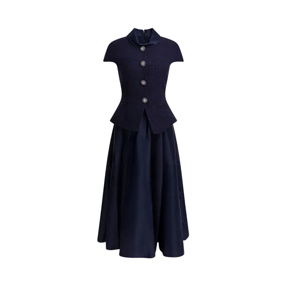 self portrait navy knit taffeta midi dress Boucle Metallic – voilà.id sale-20251215