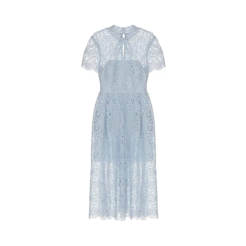 Self Portrait Lace Keyhole Midi Dress Blue  voil.id